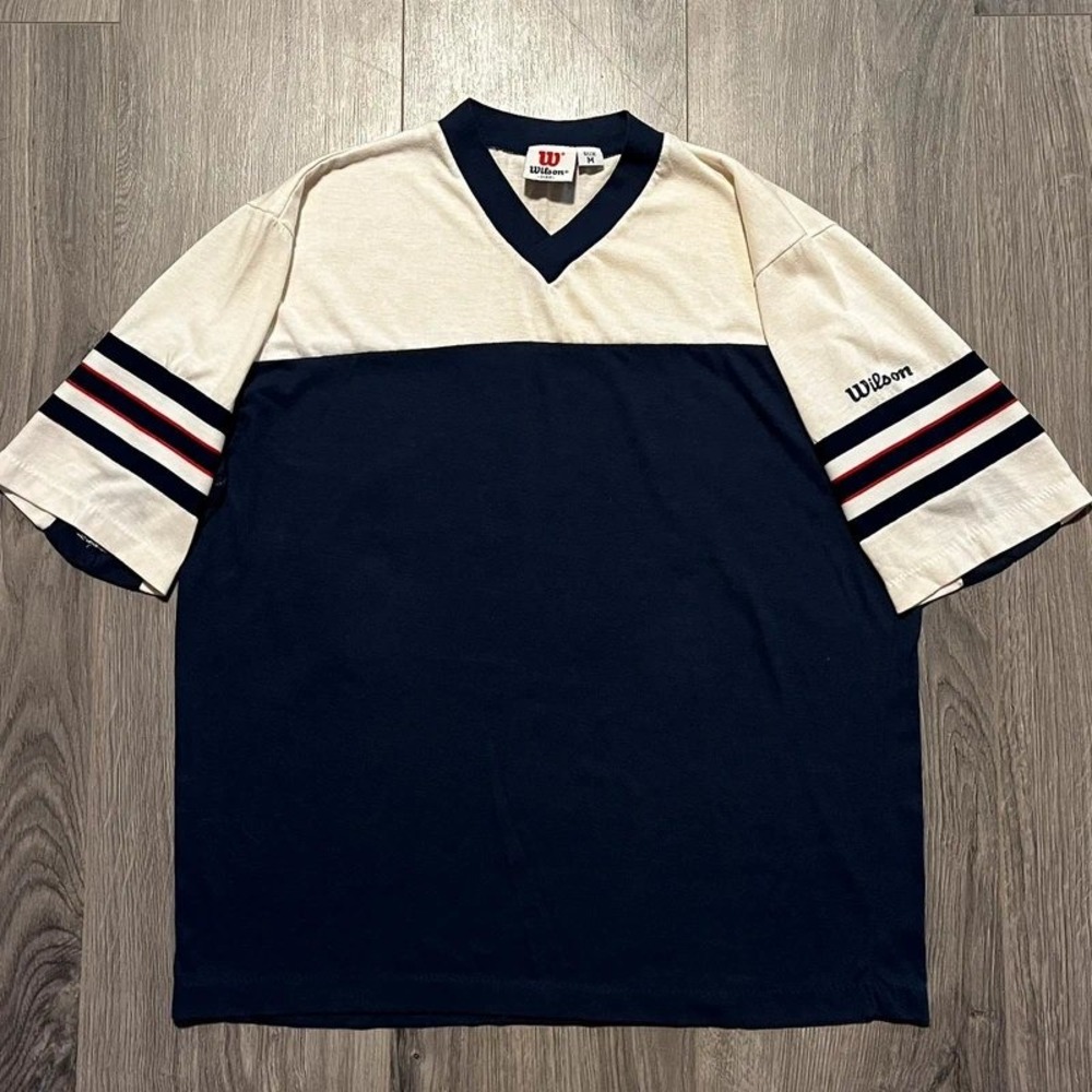 Vintage 80s Wilson Colorblock V-Neck Pullover Shirt Medium